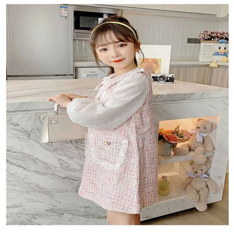 Printemps adolescents fille robe Lady Style manches longues bouffantes perle princesse vêtements pour enfants E436 210610