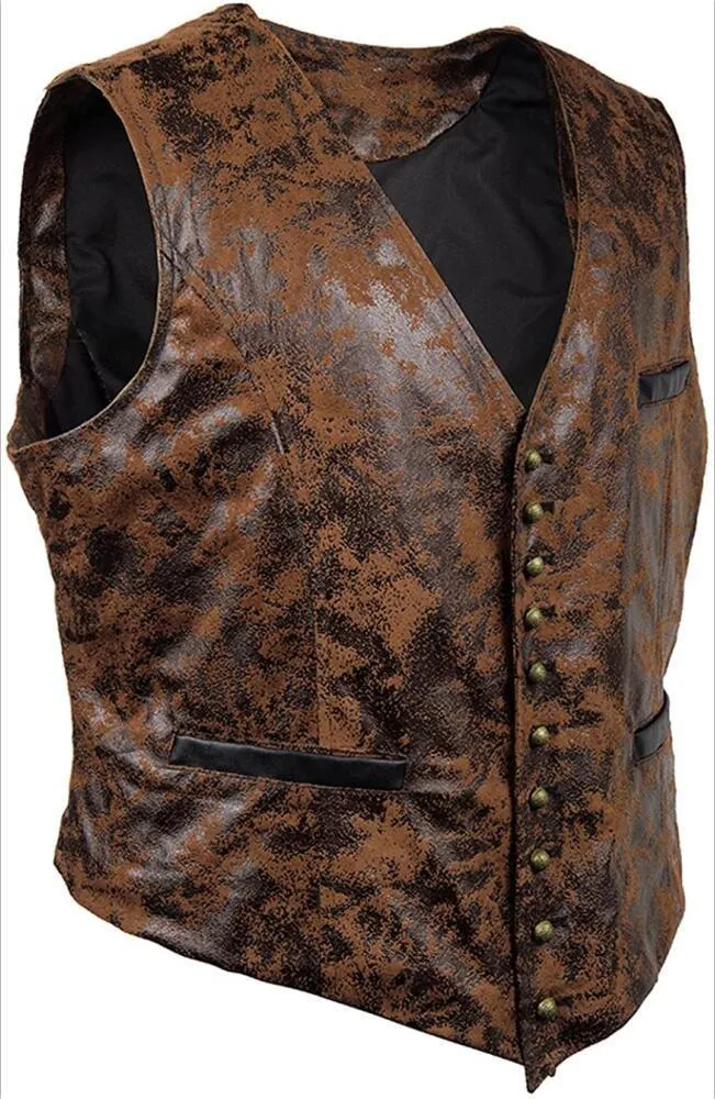 Suede Slim Single Breasted Men Vest Suit Brand Vintage V-Neck Västar Steampunk Casual Retro Waistcoat För Bröllop Gilet 210524
