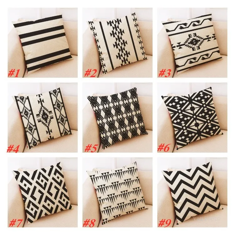 Black Striped Pillow Case Geometric Flower Wave Throw Cushion Pillow Cover Printed PillowCase Bedroom Office Home Decoration 45*45cm T2I52241