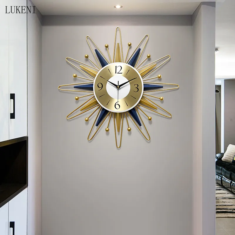 Nordic criativo sala de estar casa moda luz luxo relógio de relógio arte arte de decoração atmosférica parede e relógios 210414