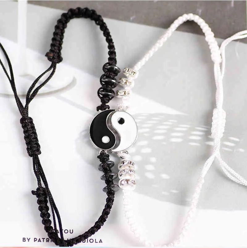 tai chi yin yang par armband för kvinnor män justerbar flätad kedja charm armband halsband lover armband halsband