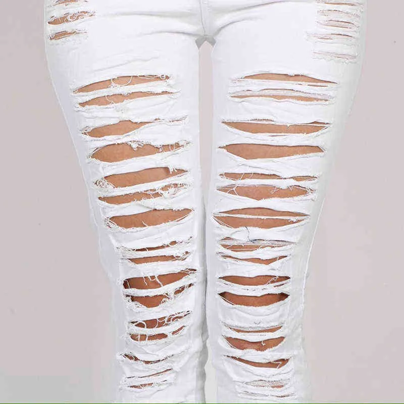 Smukłe dżinsy dla kobiet Moda Summer Skinny Denim Sexy Hole White Black Mid Waist Ołówek 211111