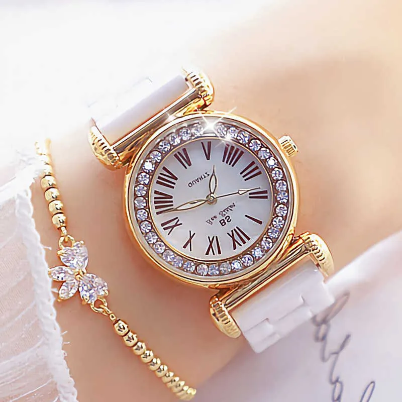 Relojes de Mujer, marca de lujo, vestido de moda, relojes de oro para Mujer, pulsera de Mujer, Reloj de cerámica con diamantes para niña, Reloj para Mujer 2105271I