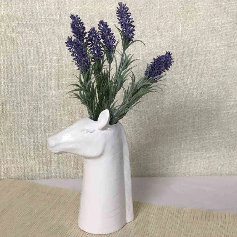 Nordic Zebra Trojan Horse Head Vase Kreative Keramik Blumeneinsatz Art Home Dekorative Tierform 211215