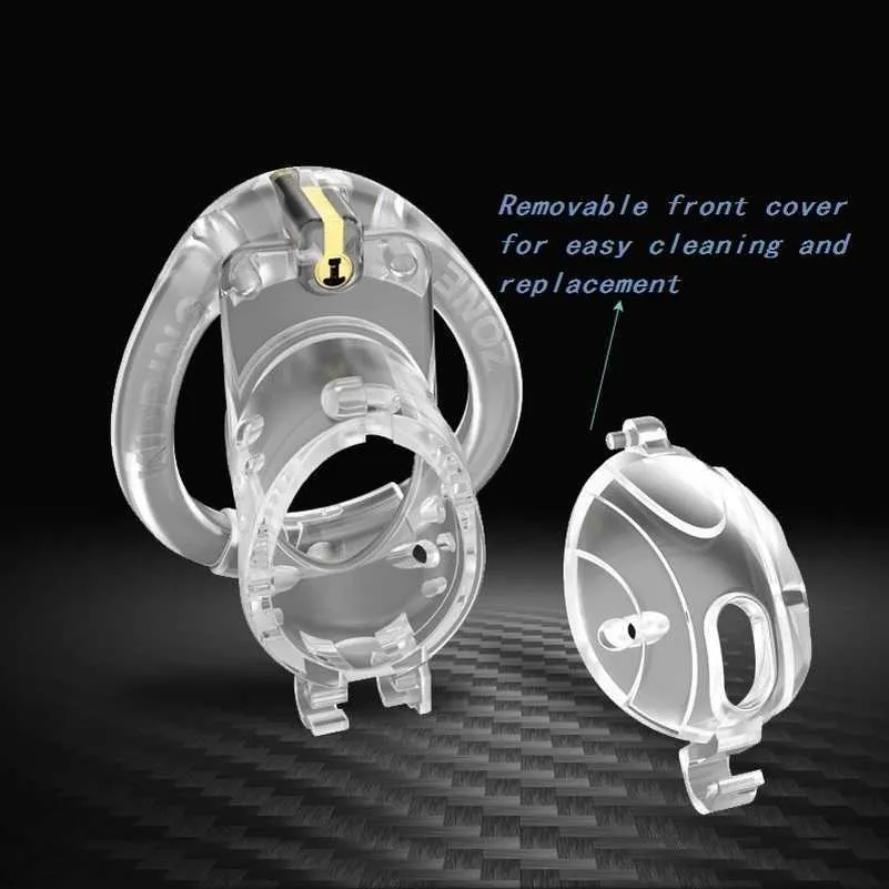 2021 New Transparent Flip Design Male Chastity Device with 2 Cock Cage Cap and 4 Penis Ring Plastic Chastity Belt Adult Sex Toy P0826