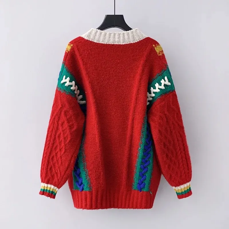 H.SA Dames Spring Cardigans V-hals Off Shoulder Oversized Sweater Jas Rood Twisted Gebreide Lange Jas Lolita Tops 210417