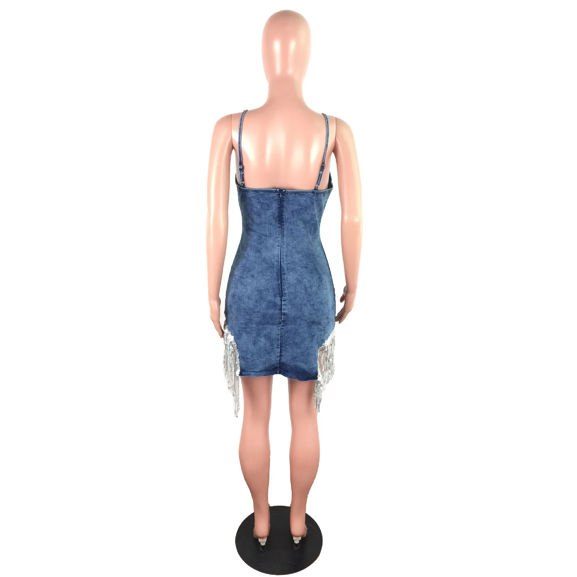 FRANDED Pailletten Europäische und amerikanische Mode-Strap Denim offene Back Party Bag Hüfte Slim Sexy Minikleid für Frauen Großhandel 210525