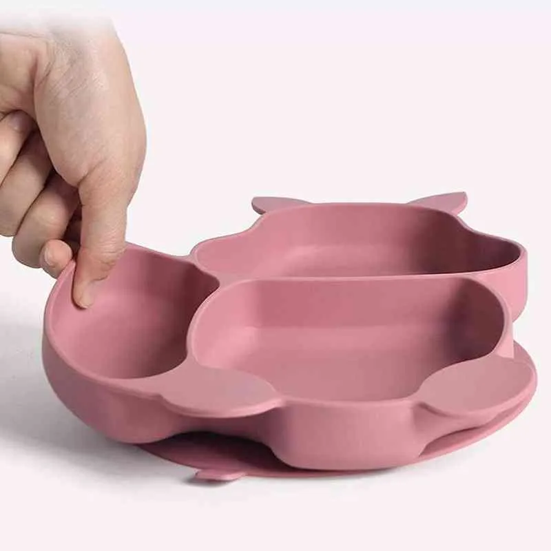 Food Plate Bowl Set Mini Silicone For Kids Non-Slip Plate With Suction Cup Table Set With Wooden Handle Spoon And Fork G1221