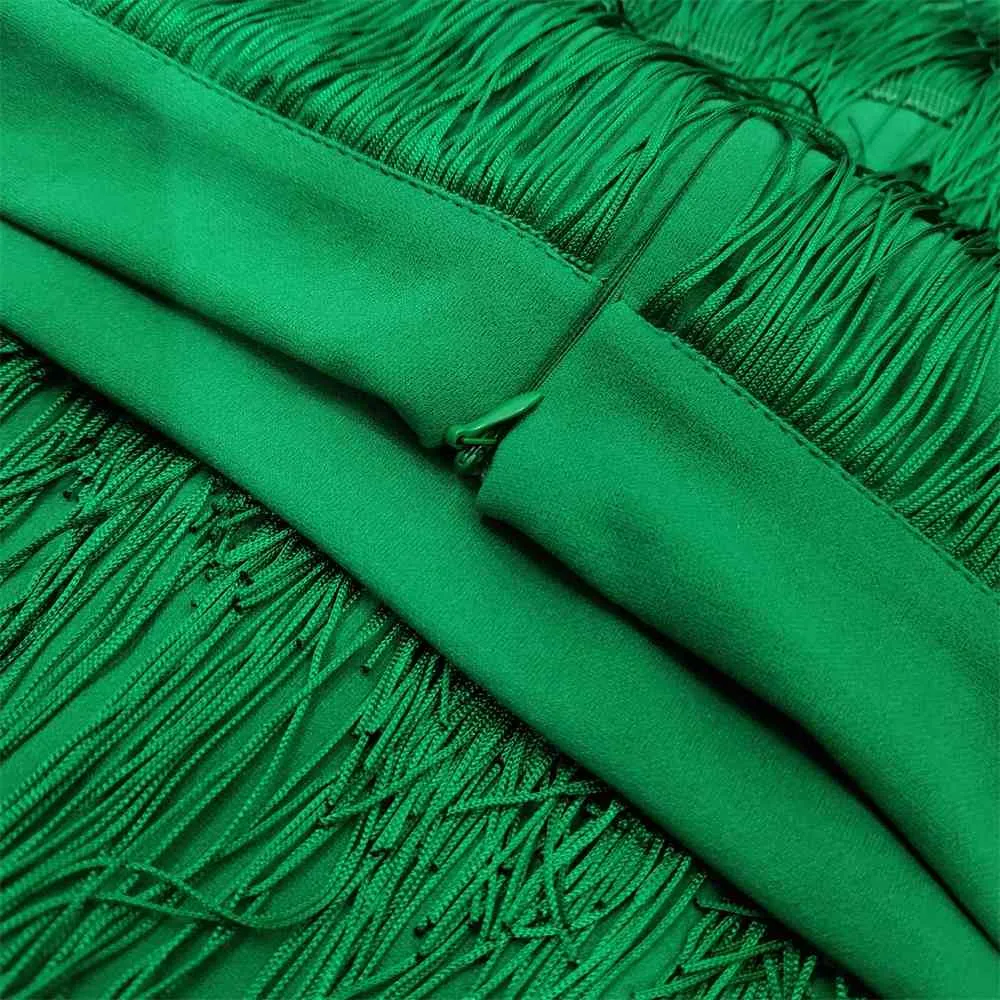 Fringe Green Bodycon Lápis Saias Tassel Cintura Alta Mulheres Estiramento Bainha Midi Comprimento Senhoras Slim Jupe Saias Faldas Plus Size 210416
