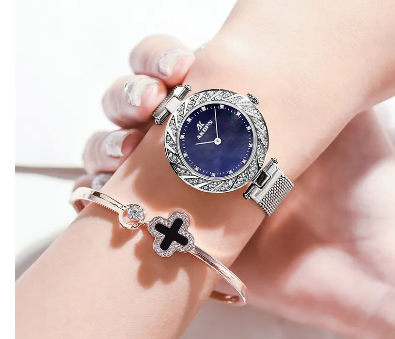 Светящиеся кварцевые женские часы Diamond Goddess, сетчатый ремень, износостойкие женские наручные часы Nature Beauty233P