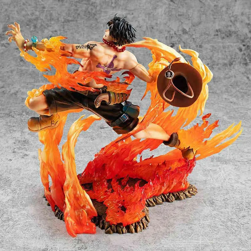 23cm Japão One Piece Portgas d Ace Action Figura Anime pop PVC PVC 15th Anniversary Model Dolls Toys for Boys Gifts X0503