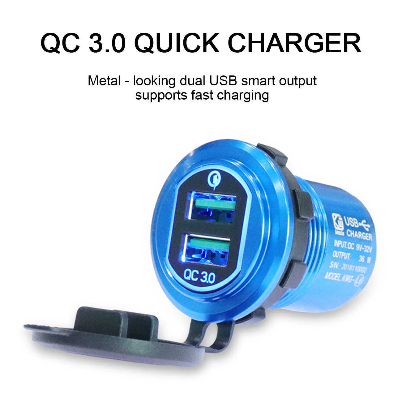 QC 3.0 USB Laddare Snabbladdare Motorcykel Dual Auto USB Aluminium Laddare Socket LED Display med kepsar för lastbil Båt Auto ATV bil
