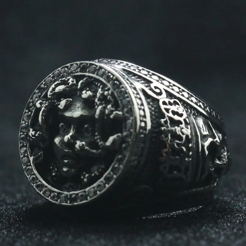 Anéis de cluster unissex 316l aço inoxidável de aço fresco de pedra limpa King Skull Medusa est ring253u