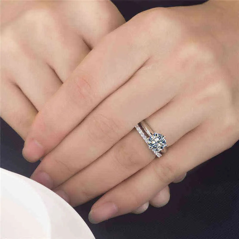 Luxusmarke 1,5 Karat Lab-Diamant-Ring-Set aus massivem 925er-Silber, Hochzeit für Frauen, Bandschmuck, stapelbar, s 211217