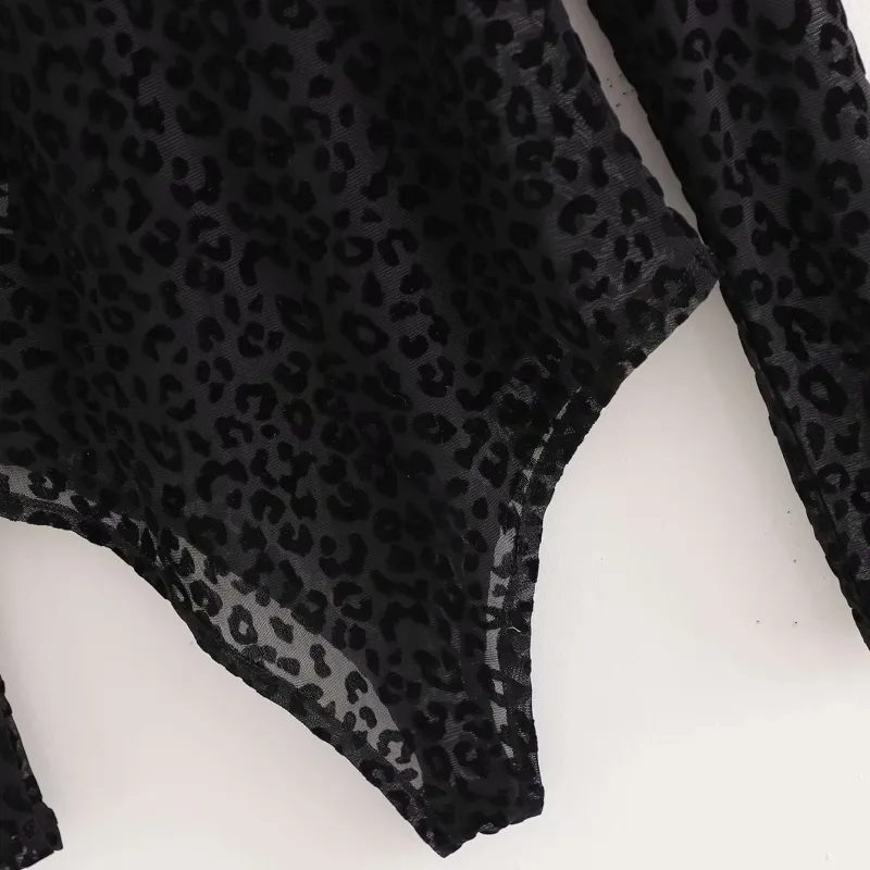 Sexy Woman Slim Leopard Lace Patchwork Bodysuits Spring Fashion Ladies Club Female Chic Streetwear Bodysuit 210515