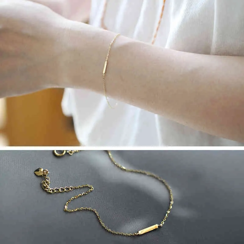 925 Sterling Sier versão coreana Simples um-palavra stick calha pulseira mulheres charme 14k jóias de ouro Accsori