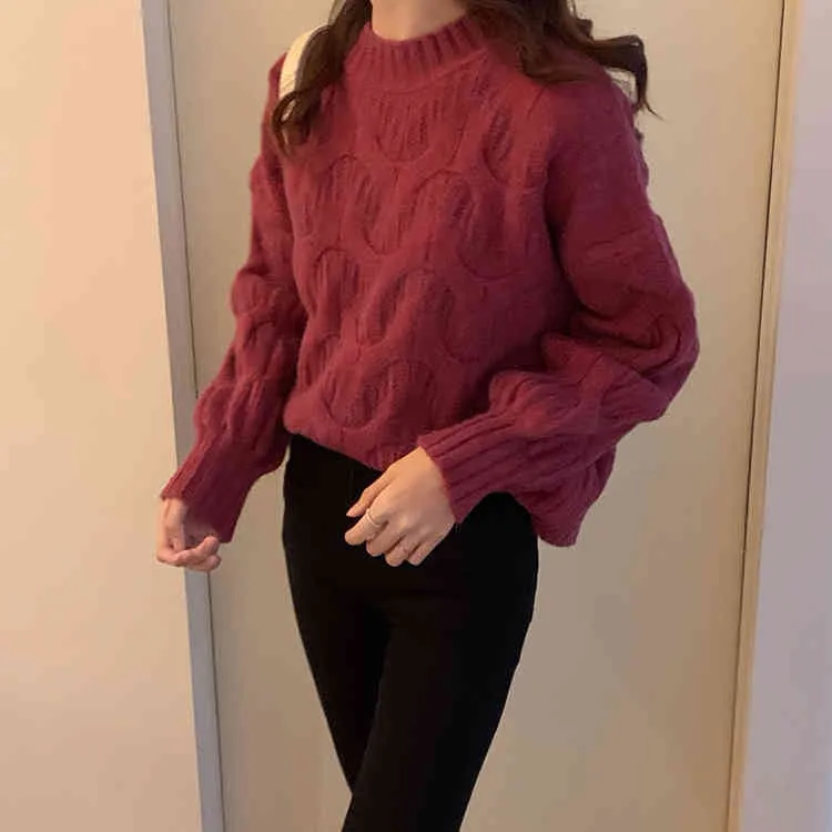 Japanese Short Sweet and Age-reducing Winter Sweater Women New Korean Style Turtleneck Round Neck Sweater Long Sleeve Top 210430