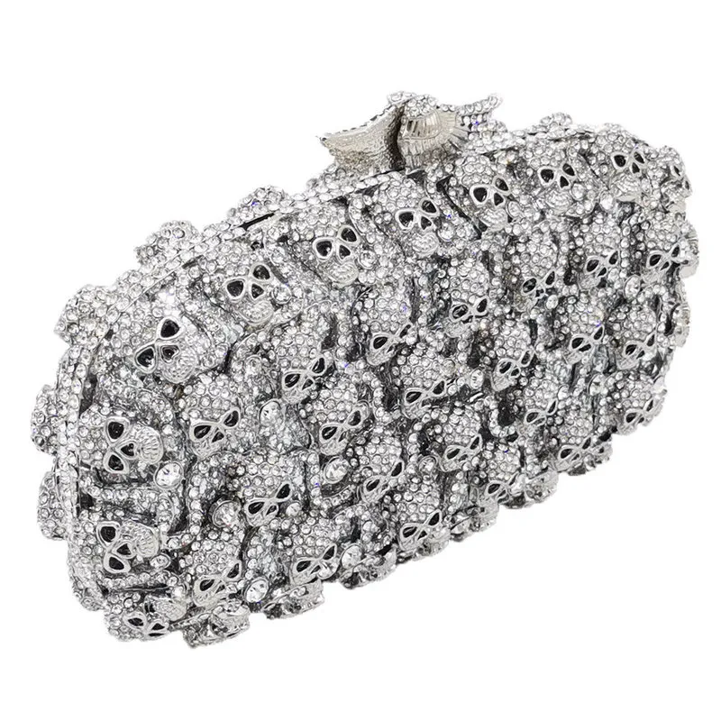 Boutique De FGG Diamond Skull Clutch Damen Abendtaschen Damen Kristall Handtaschen und Geldbörsen Hochzeit Gala Abendessen Minaudiere Tasche 220225