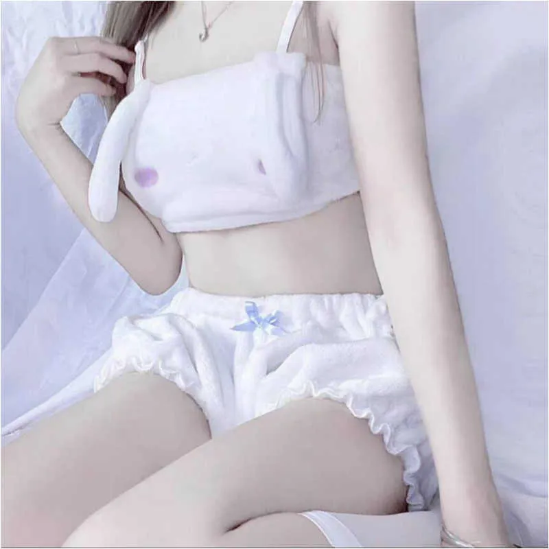 Giapponese sexy bella carina coniglietta bianco rosa anime cospaly gioco di ruolo erotico kawaii lingerie di natale abiti le donne 2021 Y0911