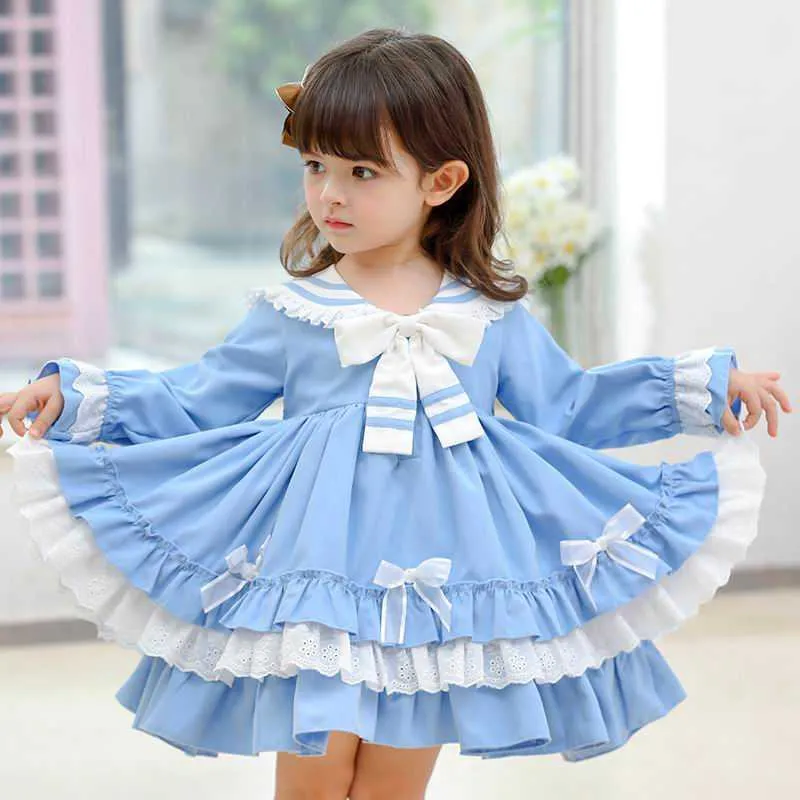 Baby Girls Dresses Dzieci Lolita Dla Big Bow Długi rękaw Księżniczka Ubrania E20011 210610