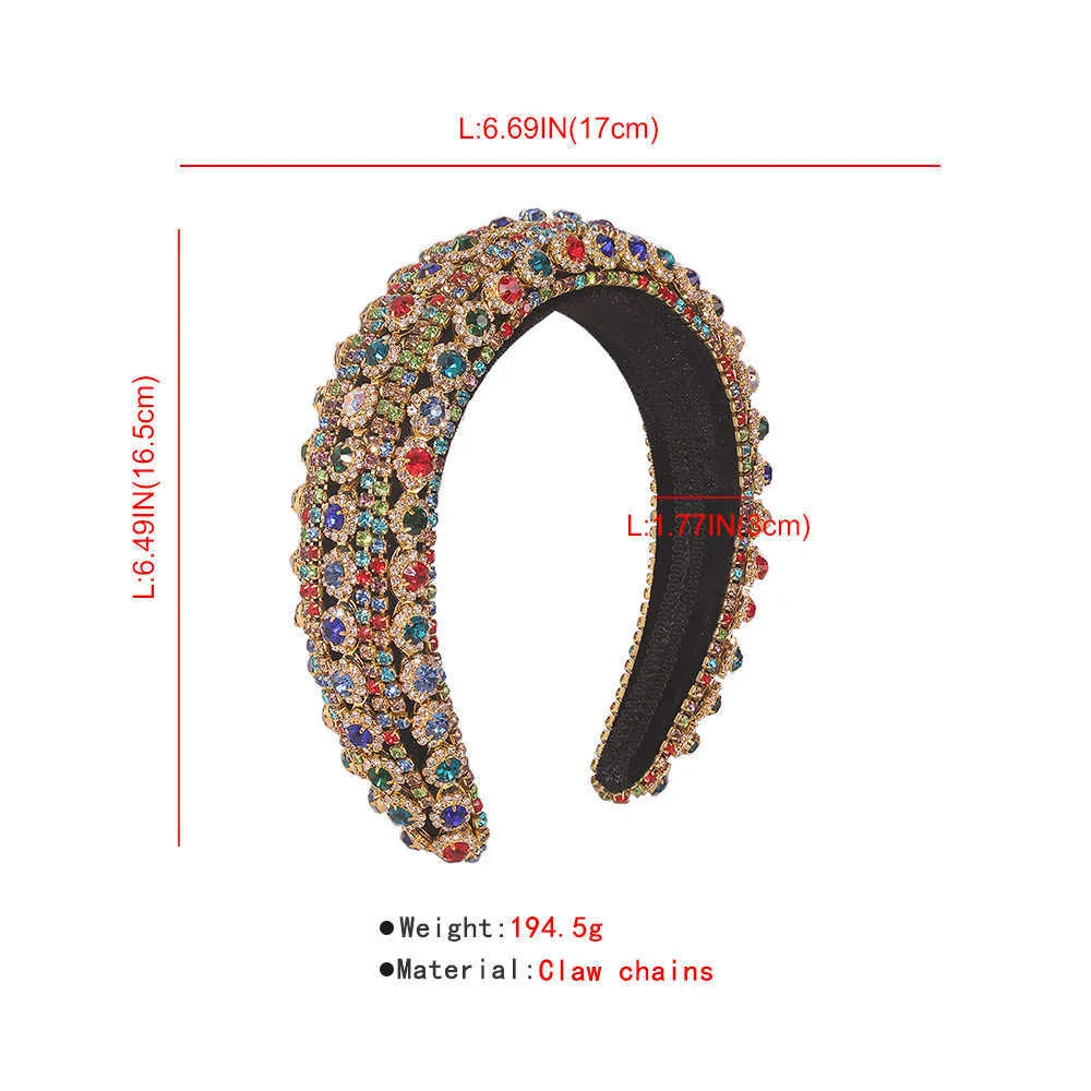 Luxury Baroque Padded Hairband for Women Full Crystal Rhinestone Headband Wide Thick Colorful Hair Hoop Girls Hair Accessories X0722