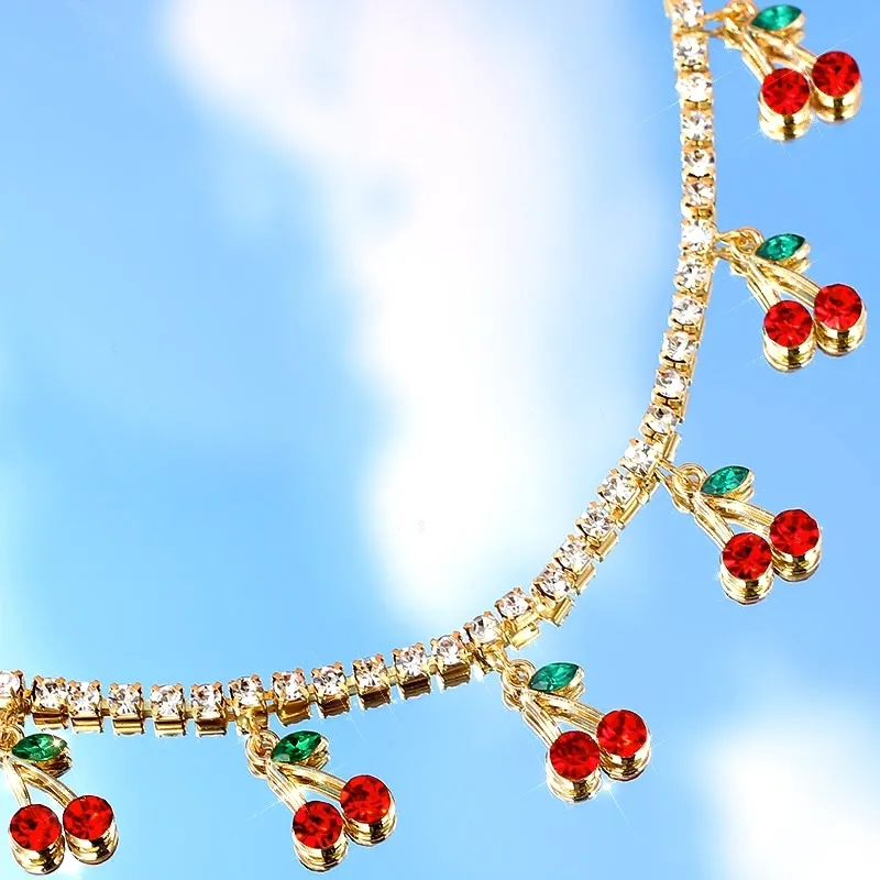 BYNOUCK Nuovo lusso rosso ciliegia catena da tennis in cristallo collana da donna fascino carino collane con ciondolo regalo gioielli con strass da donna