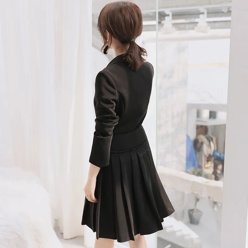 Women-Business-Skirt-Suit-2019-Korean-Fashion-Elegant-Irregular-Ruffles-Blazer-Mini-Skirt-Black-Two-Piece