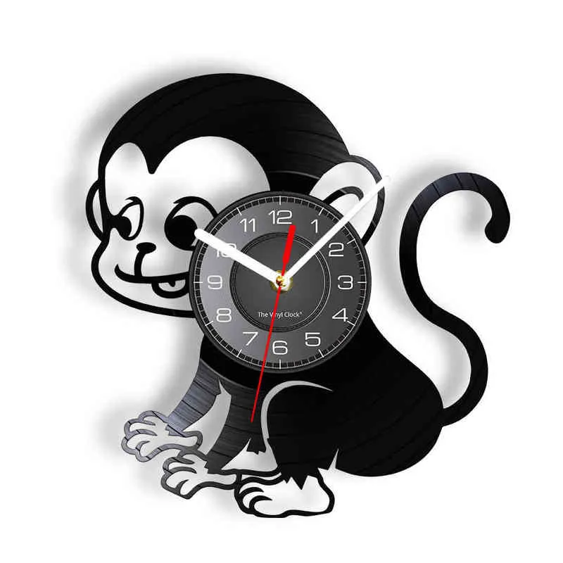 Cartoon Monkey Silent Orologio da parete senza ticchettio la camera dei bambini Safari Baby Animals Baby Nursery Wall Art Vinyl Record Album Clock H1230