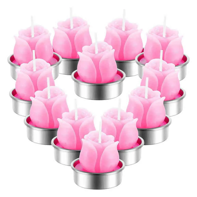 12 stks Valentijnsdag Rose Flower Candle 3D Cactus kaarsen gesimuleerde succulente plantkaarsen Set voor bruiloften Woondecoratie Y211229