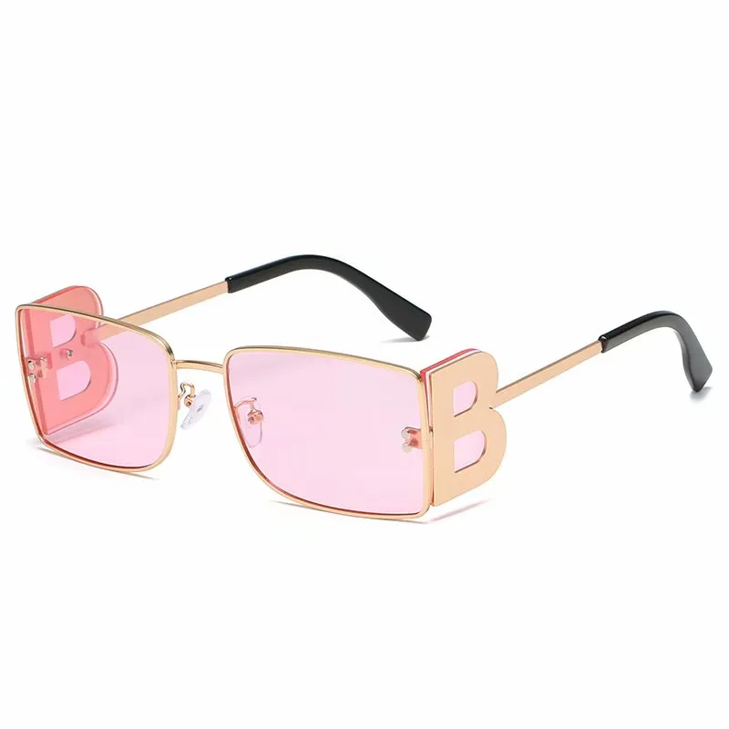 2021 Nouvelles femmes grandes lunettes de soleil carrées femmes B lentille détail cadre rectangulaire lunettes de soleil femme marque vintage dame Lunette De Soleil 228c