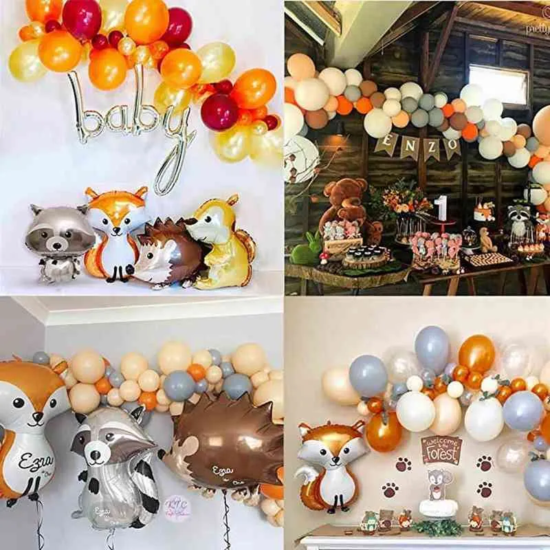 Floresta selvagem selvagem animal balões arco arco hedgehog squirrel guaxinim folha balão crianças decorações festa de aniversário 211216