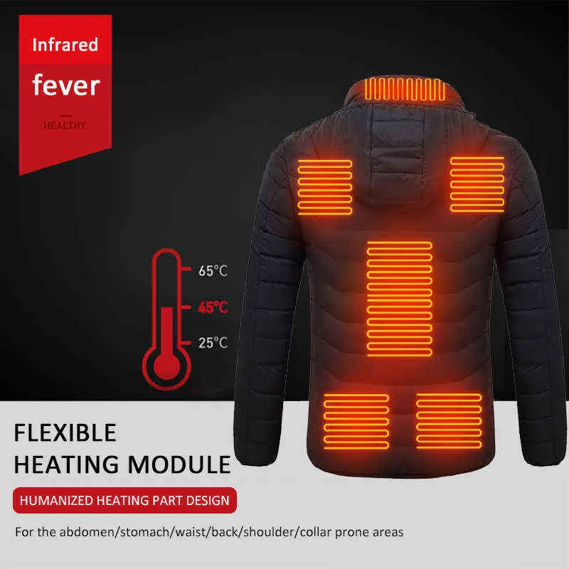 1 unidad de ropa de calefacción inteligente, chaqueta de protección fina ligera de invierno, chaleco eléctrico masculino, USB de ocho zonas 211126