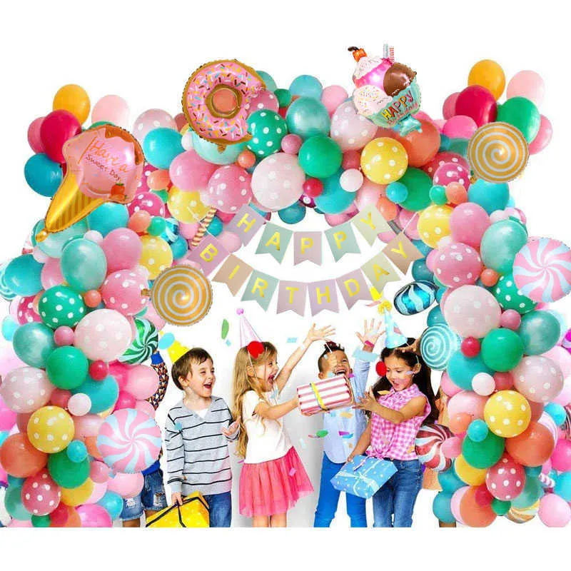 71 Pz / set Gelato Candy Bar Decorazione Festa Ciambella Palloncino Ghirlanda Candyland Ciambella Gelato Tema Compleanno Decorazione Ragazza 210626