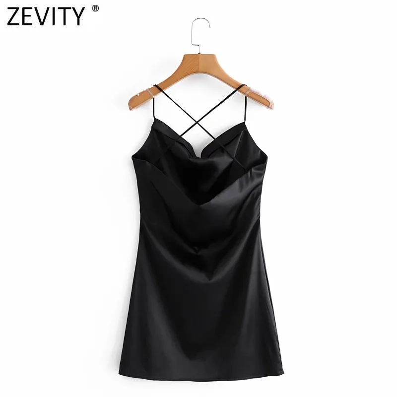 Kvinnor Sexig Backless Strap Cross Black Sling Mini Dress Kvinna Chic Club Wear Party Vestido Lady Slim Kläder DS4952 210420