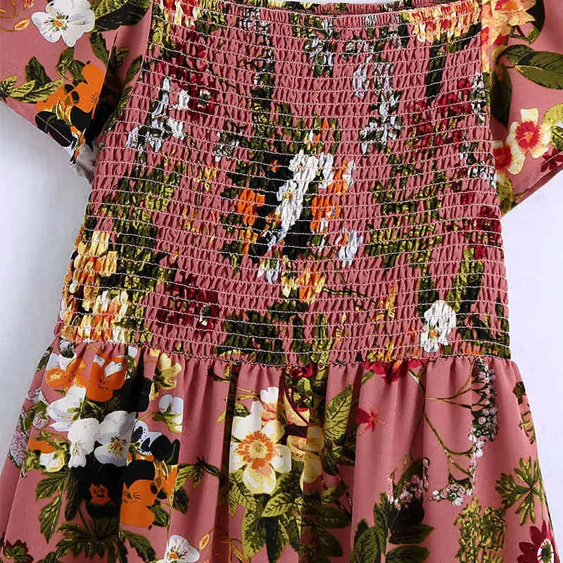 Vrouwen zomer vintage jurk korte mouw bloemen print fit en flare elastische buste vrouwelijke elegante a-lijn jurken vestidos 210513