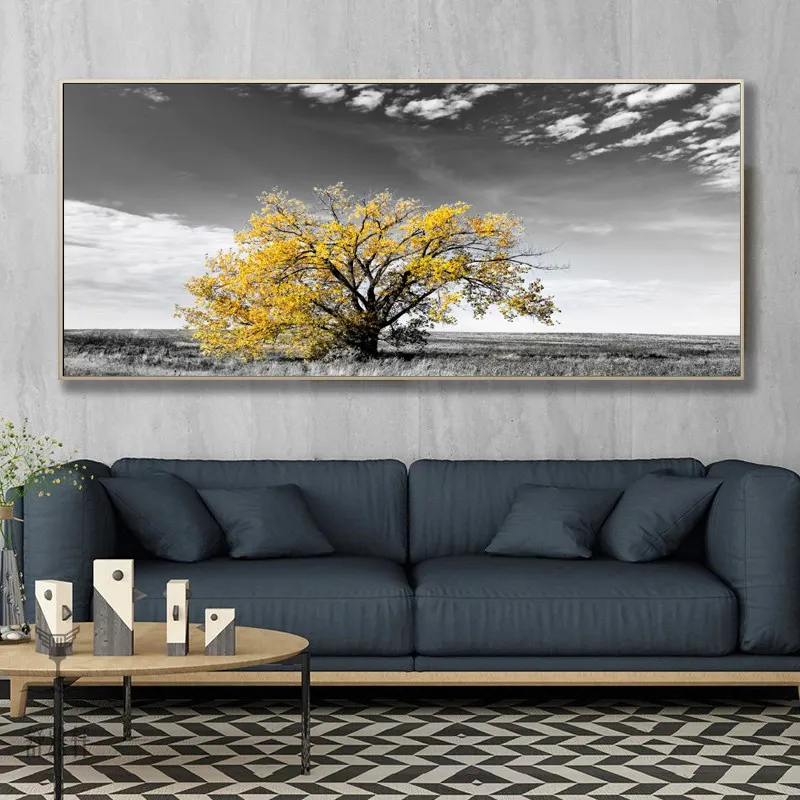 Gelber Baum Home Decor Gemälde auf Leinwand gedruckt Wandkunst Bilder für Wohnzimmer Landschaft Poster und Drucke Moderne Cuadros