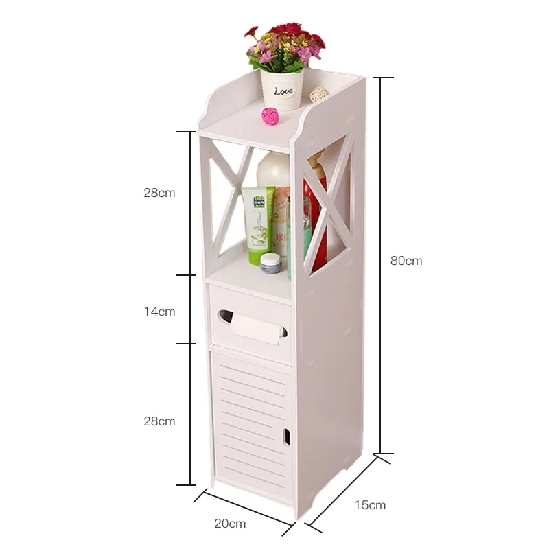 Armoire latérale de toilette étanche au sol, support de rangement en PVC pour salle de bain, chambre à coucher, cuisine, organisateur de salle de bain à domicile T20183J