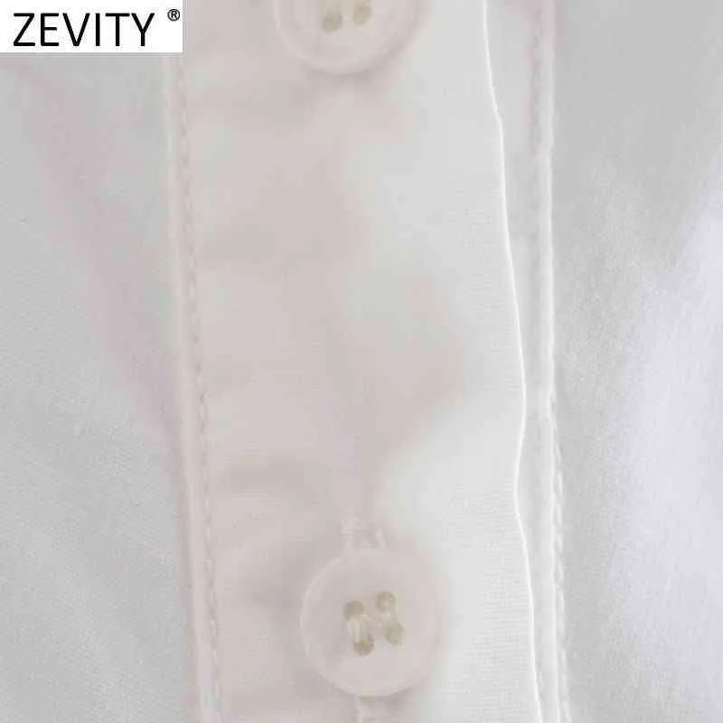 Zevity女性ファッションシングルショルダーホワイト非対称スモックブラウスレディースバックボタンプリーツフェミニナスシャツシックトップスLS9306 210419