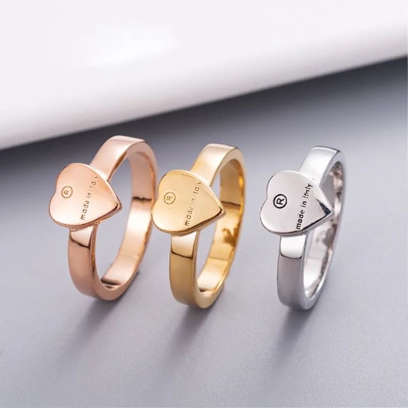Vrouwen Hart Ring met Stempel Zilver Goud Rose Leuke Brief Vinger Ringen Cadeau voor Liefde Vriendin Mode-sieraden Accessoires299d