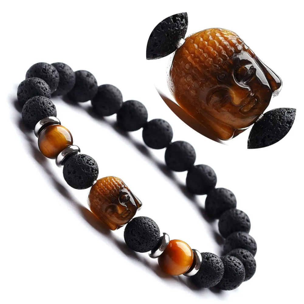 Tiger Eye Stone Green Dongling Stone Rzeźbiony Budda Bransoletka głowa Jha Wulkaniczna Kamień Urośnie popularna biżuteria