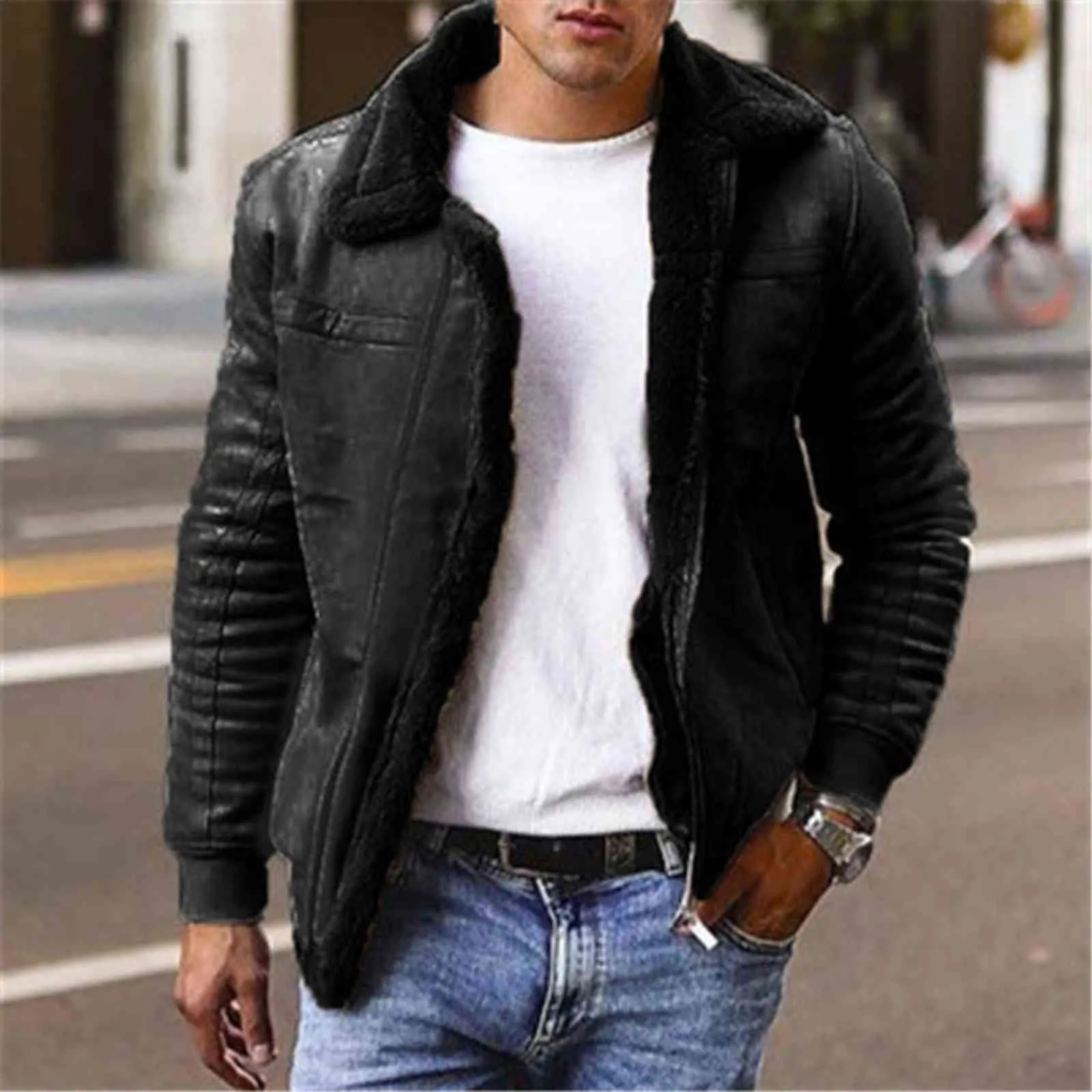 Autunno Inverno Mens Pelle Scamosciata Giacche Moto Giacca Maschile di Spessore Caldo Collo di Pelliccia Biker Cappotti Antivento In Pile Outwear 201223