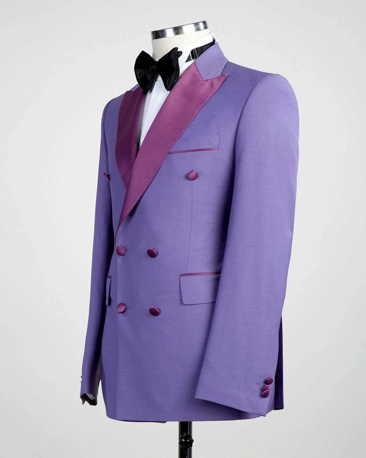 Elegant Light Purple Costume Homme Peak Lapel Men Suits Wedding Groom Tuxedo Terno Masculino Slim Fit Blazer Jacket Pant X0909