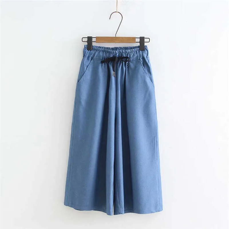 Pantalon de jambe coréen Femmes Summer Blue Pantatacourt Femme Lâche taille haute taille S 210925