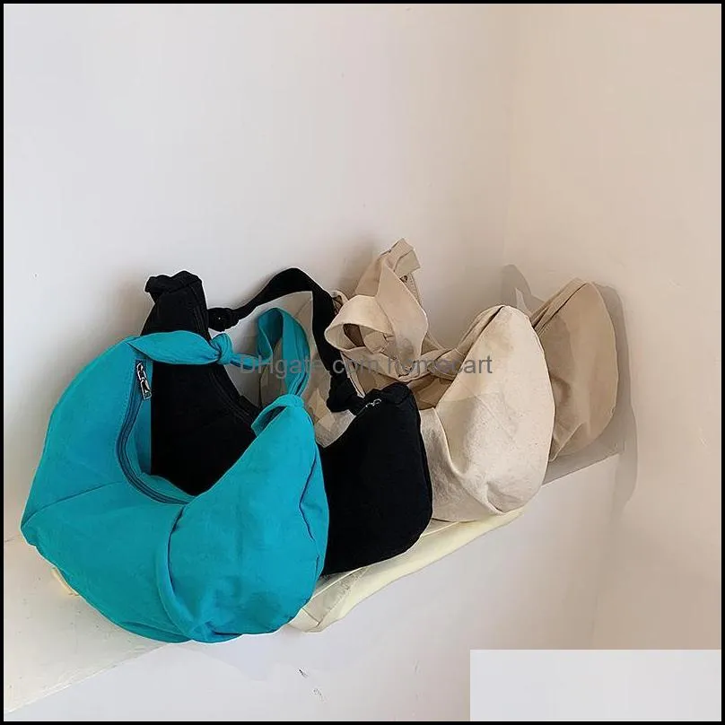 Evening Bags Half-Moon Shape High Capacity Canvas Crossbody Shoulder Bag For Women 2021 Summer Solid Color Big Shopping Handbags