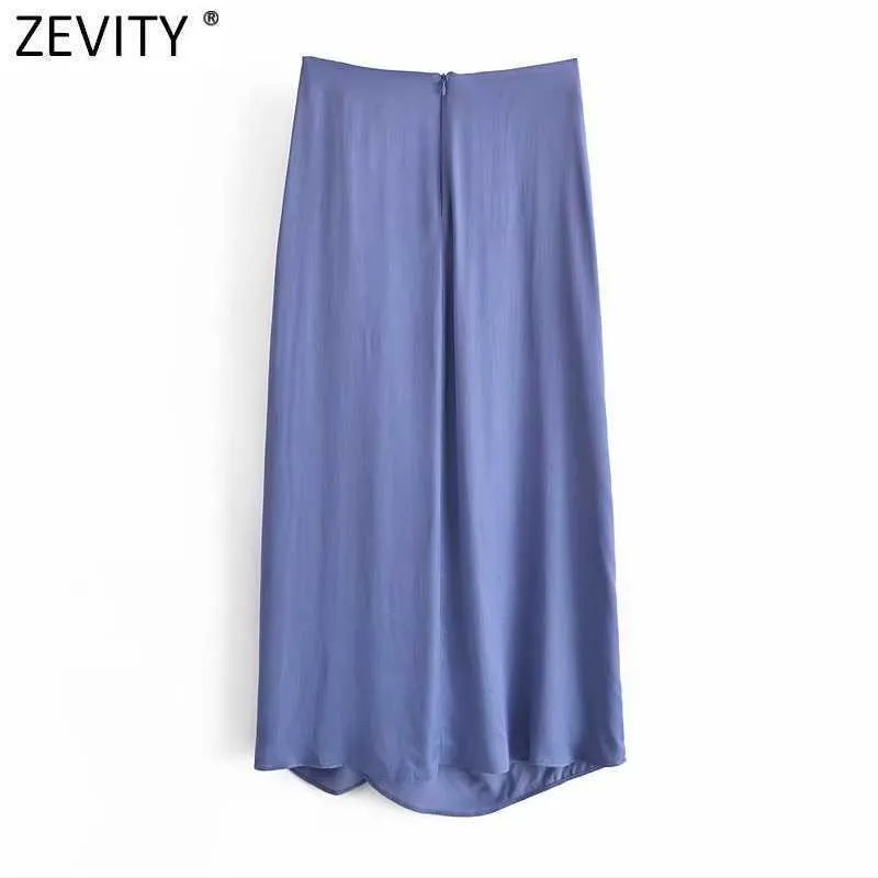 Zevity Women Fashion Solid Color Knotted High Split Casual Slim A Line Skirt Faldas Mujer Ladies Chic Back Zipper Kjolar QUN745 210621