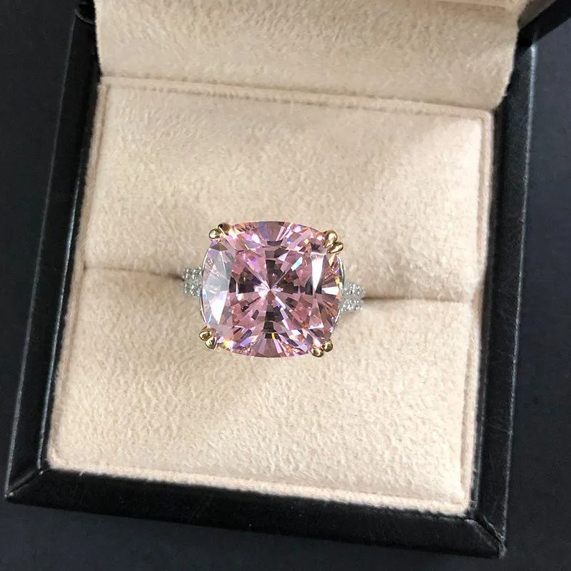 Clusterringe 100 % 925 Sterling Silber Rosa Lab-Moissanit Diamant Topas Edelstein Hochzeit Verlobungsring Feiner Schmuck Geschenke für W248U