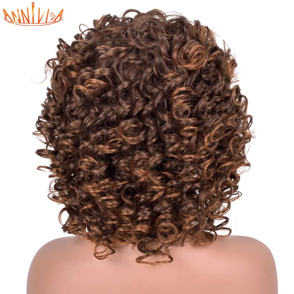 Kort hår lockiga afro peruker med lugg för svarta kvinnor syntetiska naturliga fluffiga axel längd cosplay peruker värmebeständig 12faktorisk direkt