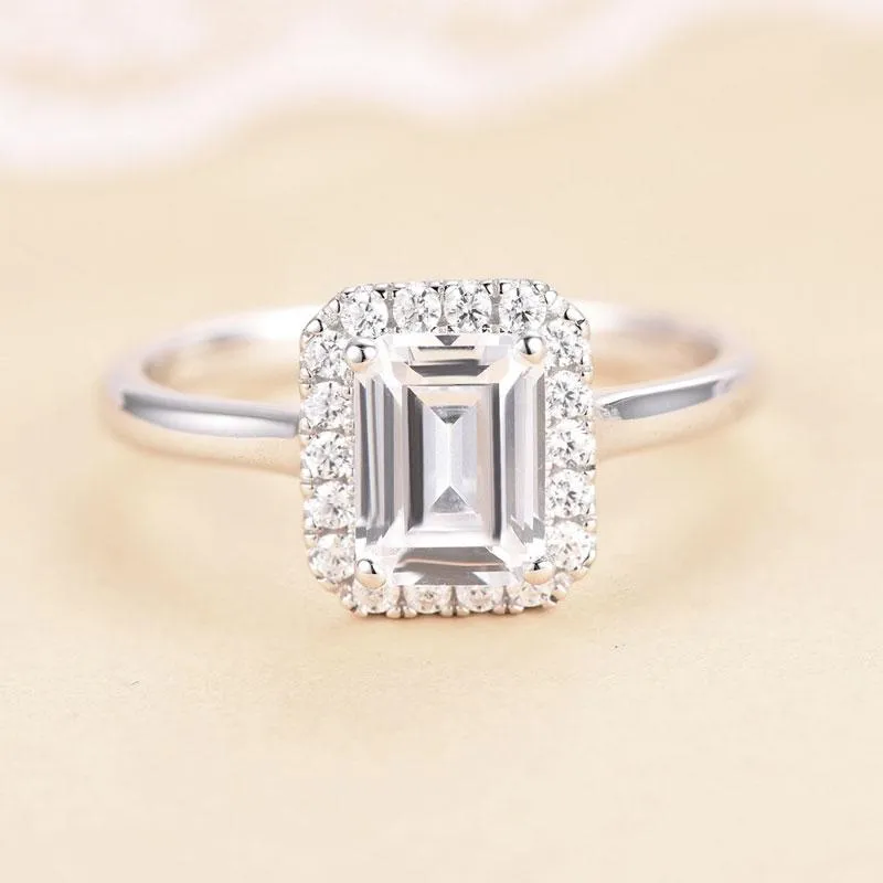 Cluster Rings COLORFISH 1 5ct Sets Luxury Emerald Cut Gem Solid 925 Sterling Silver Wedding Band For Women Engagement Jewelry Part305s