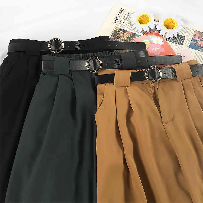Korobov coréen lâche décontracté femmes pantalons vintage solide taille haute ceintures pantalons nouveau chic solide streetwear ol joggers 210430