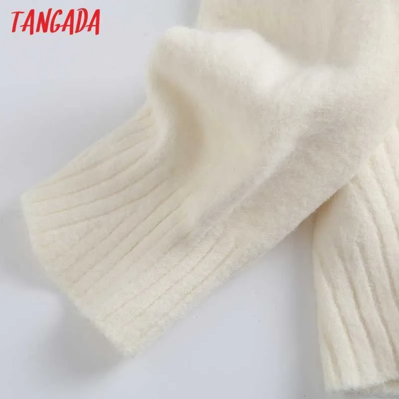 Tangada femmes mode élégant Beige tricoté pull pull O cou femme surdimensionné pulls Chic hauts 6D24 210609